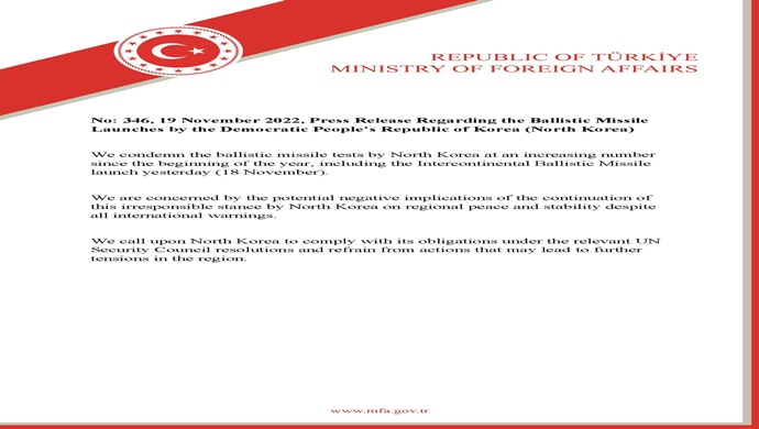 Press Release Regarding the Ballistic Missile Launches by the Democratic People’s Republic of Korea (North Korea)